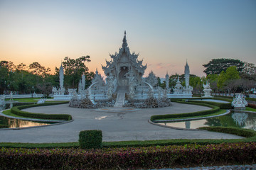 Obraz premium A beautiful view of white temple at Chiang Rai, Thailand.