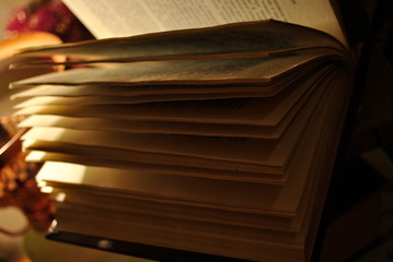 Fototapeta premium Book pages in the lamplight