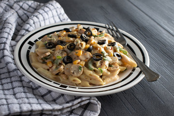 sausage penne pasta in a plate 
