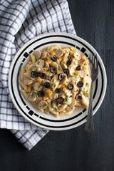 sausage penne pasta in a plate