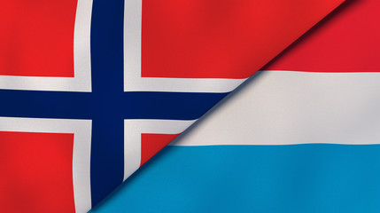 The flags of Norway and Luxembourg. News, reportage, business background. 3d illustration