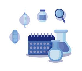 chemical laboratory test tubes on blue background
