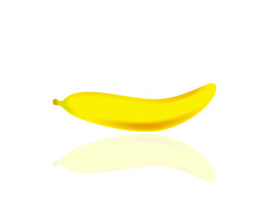 1 illustration banana with shadow on glass table or floor in white background 
