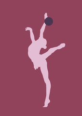 silhouette of a girl gymnast with a ball