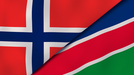 The flags of Norway and Namibia. News, reportage, business background. 3d illustration