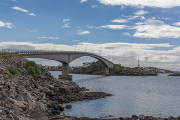 End of fjord. Beautiful Norwegian landscape. view of the fjords. Norway ideal fjord reflection in clear water In cloudy weather. selective focus