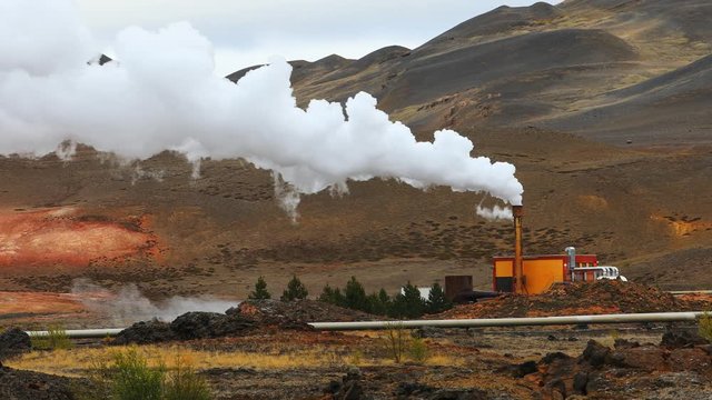 Thermal power station, north Iceland, Europe. 4K