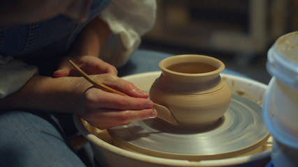 Difficult work with clay. Potter's Instruments