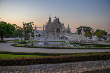 Fototapeta premium A beautiful view of white temple at Chiang Rai, Thailand.