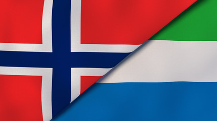 The flags of Norway and Sierra Leone. News, reportage, business background. 3d illustration