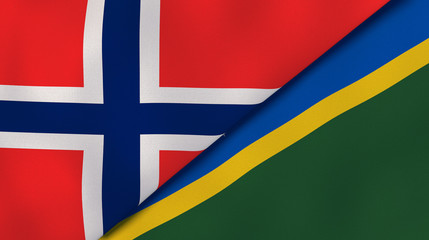 Obraz premium The flags of Norway and Solomon Islands. News, reportage, business background. 3d illustration