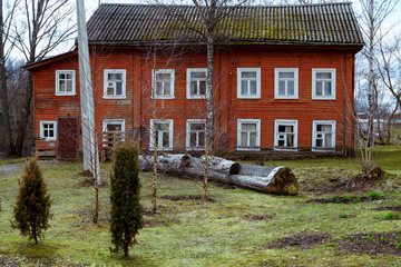 Fototapeta na wymiar The monastery bench cut down in a large poplar log.