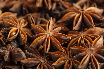 Top view closeup macro on fragrant spice anise, horizontal format