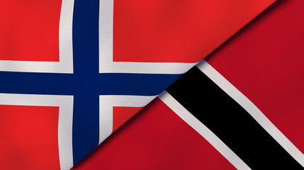 The flags of Norway and Trinidad and Tobago. News, reportage, business background. 3d illustration