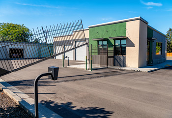 Gate opens to allow vehicle entrance at a mini storage unit business