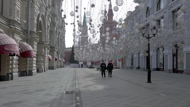 Nikolskaya strt. Empty streets of Moscow because of the quarantine.