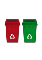 Set of bright trash containers. Separate collection of garbage and waste. The concept of environment, ecology. Icons for your design. Vector