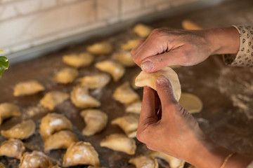 Dumplings with a bowl. Dumpling process