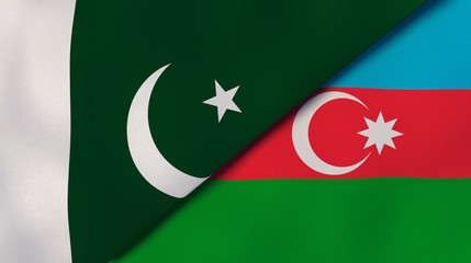 The flags of Pakistan and Azerbaijan. News, reportage, business background. 3d illustration