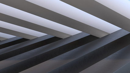 Obraz premium Black and White massive blocks with different directions on sunlight with trees shadow. Abstract 3d render. Geometric background.