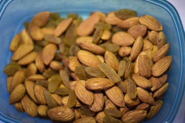 closeup of a almonds and almonds on a bowl 
