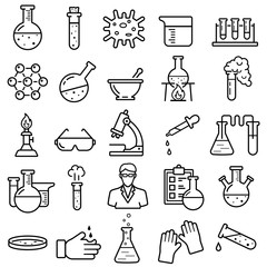 Chemistry Vector Line Icons Set. Contains Icons as Scientist, Flask, Experiment, Virus, Laboratory and more. - 337822921