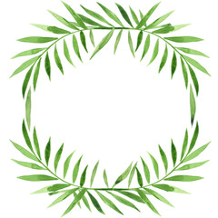 Watercolor illustration of summer leaves branch ornament, ideal frame for wedding card invitation decoration

