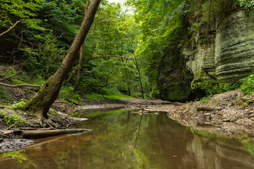 Hiking the sandstone canyons at Matthiessen State Park, Illinois.