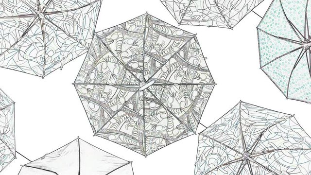 Many umbrellas sketch animation style