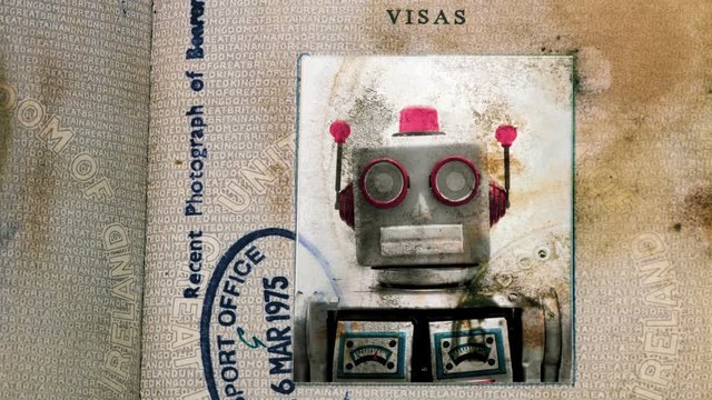 retro robots old passport photo 