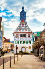 Altes Rathaus von Künzelsau im Kochertal, Baden-Württemberg, Deutschland