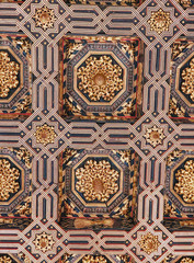 Detail of a Moorish decoration in the Aljafería Palace or castle the headquarters of Aragon Parliament in Zaragoza, Spain