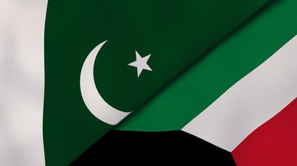 The flags of Pakistan and Kuwait. News, reportage, business background. 3d illustration