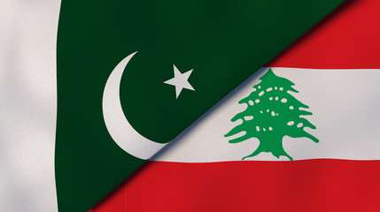 The flags of Pakistan and Lebanon. News, reportage, business background. 3d illustration