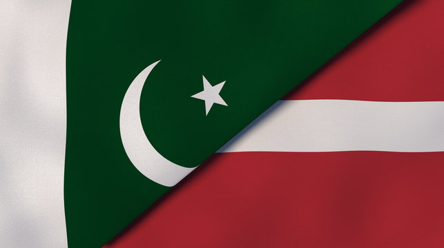 The flags of Pakistan and Latvia. News, reportage, business background. 3d illustration