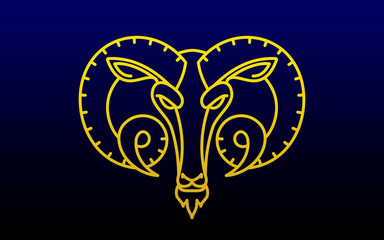 Aries star sign Ram astrological symbol, logo, emblem. Thin line illustration. Outline zodiac symbol Stubborne vector concept