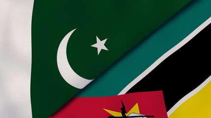 The flags of Pakistan and Mozambique. News, reportage, business background. 3d illustration