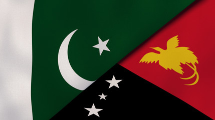 The flags of Pakistan and Papua New Guinea. News, reportage, business background. 3d illustration