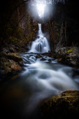 View of the waterfall flowing in the depths of the forest. Erikli, Yalova, Turkey.