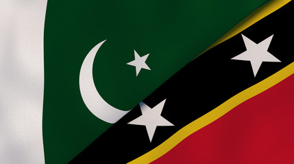 The flags of Pakistan and Saint Kitts and Nevis. News, reportage, business background. 3d illustration