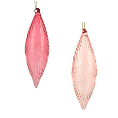 red and pink glass christmas ball in the form of a pointed oval isolated