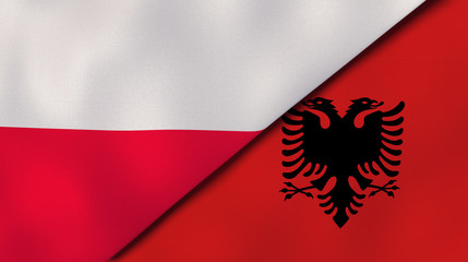 The flags of Poland and Albania. News, reportage, business background. 3d illustration