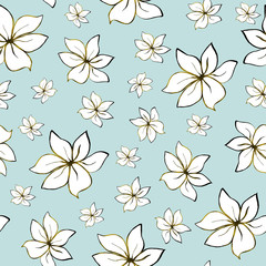 Floral seamless pattern with flowers on a blue background for fabric and paper design and production.