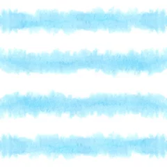 Behang Hand verf streep naadloos patroon. Aquarel gestreepte geometrische achtergrond. Blauwe inkt penseelstreken. grunge strepen, moderne penseellijn voor verpakking, behang, textiel. © Tatiana 