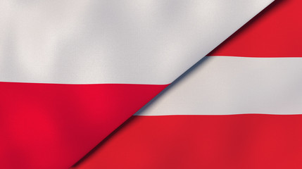 The flags of Poland and Austria. News, reportage, business background. 3d illustration