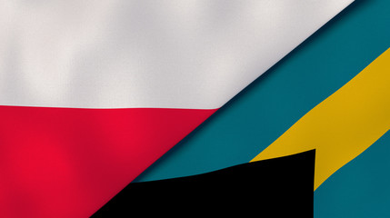 The flags of Poland and Bahamas. News, reportage, business background. 3d illustration