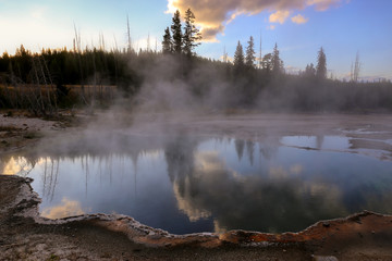 beautiful view of the  geyser in Yellowstone National Park