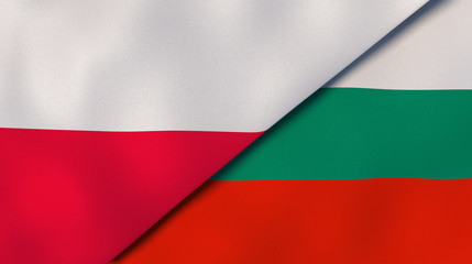 The flags of Poland and Bulgaria. News, reportage, business background. 3d illustration