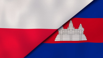 The flags of Poland and Cambodia . News, reportage, business background. 3d illustration