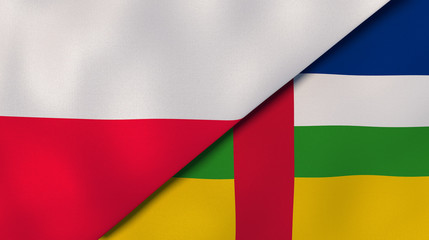 The flags of Poland and Central African Republic. News, reportage, business background. 3d illustration